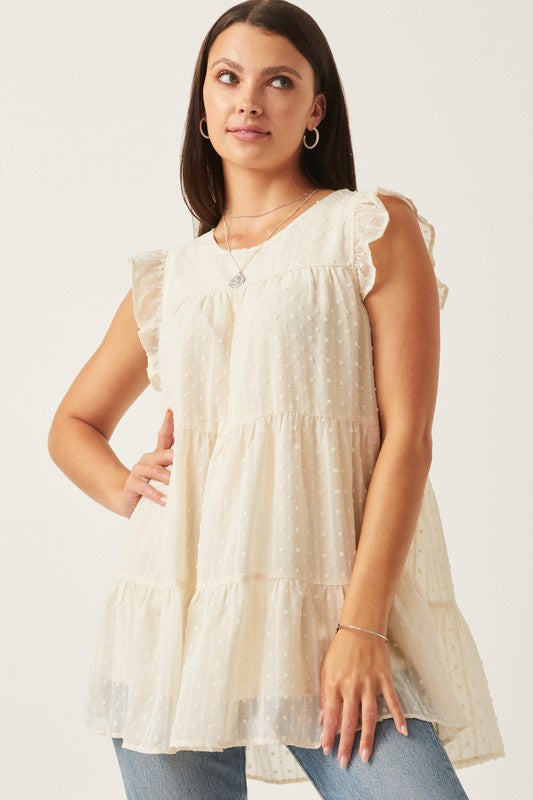 Swiss Dot Ruffled Top