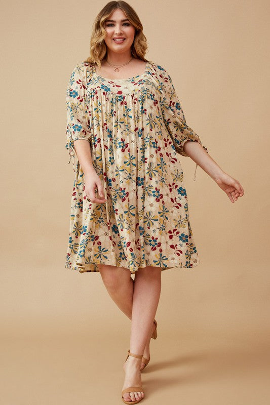 Square Neck Tie Sleeve Dress