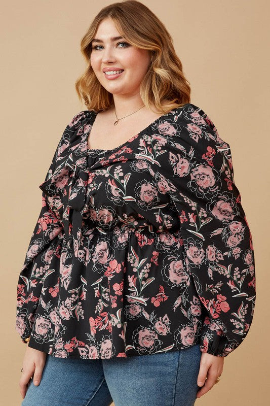 Foliage Print Peplum Top