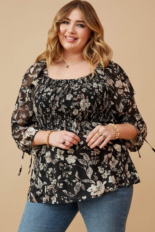 Floral Chiffon Square Neck Top