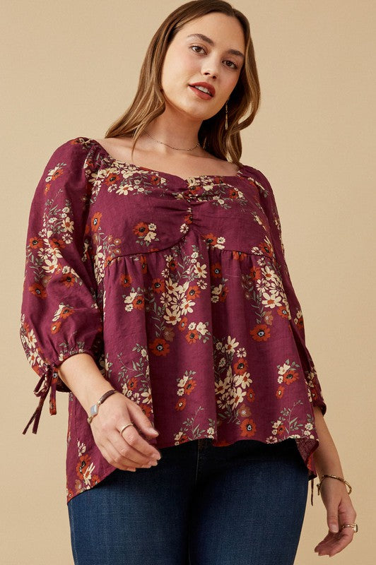 Mixed Floral Sweetheart Top