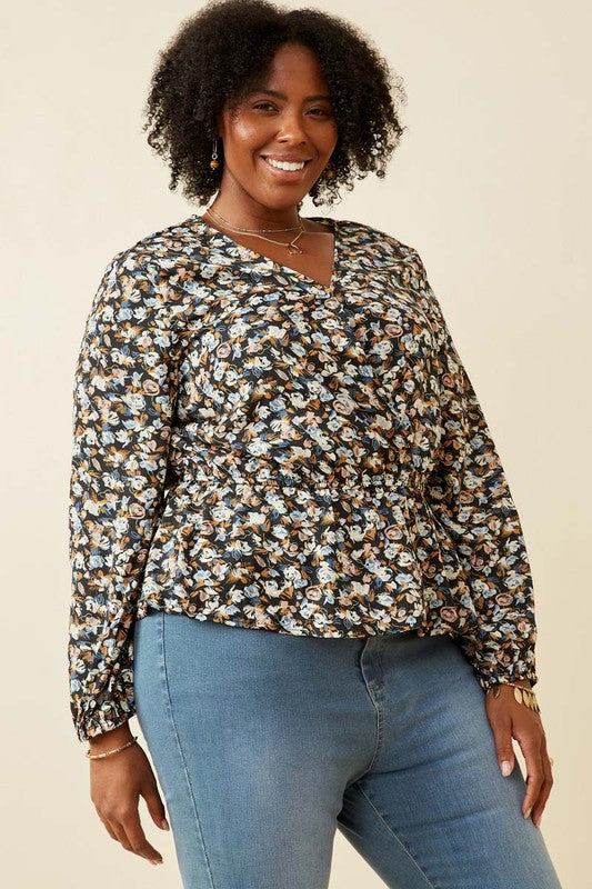 Ditsy Chiffon Peplum Top