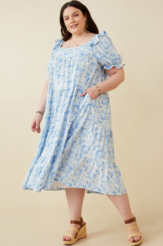 Textured Floral Ruffle Dress