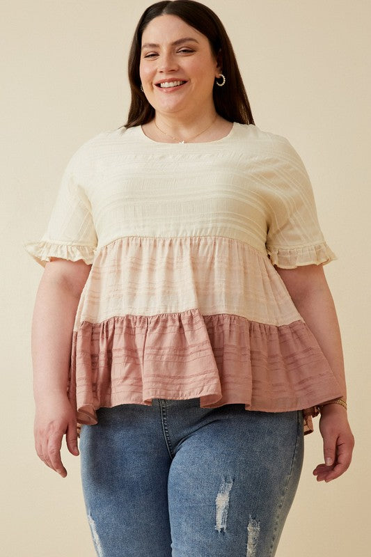 Textured Stripe Colorblock Tee