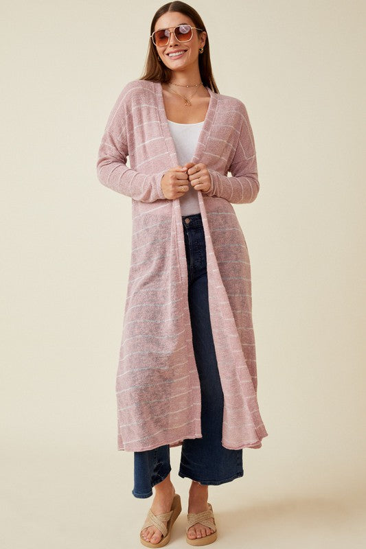 Loose Knit Striped Duster