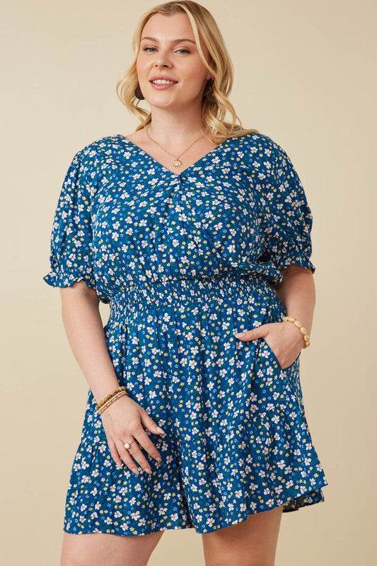 Surplice Smocked Waist Playsuit