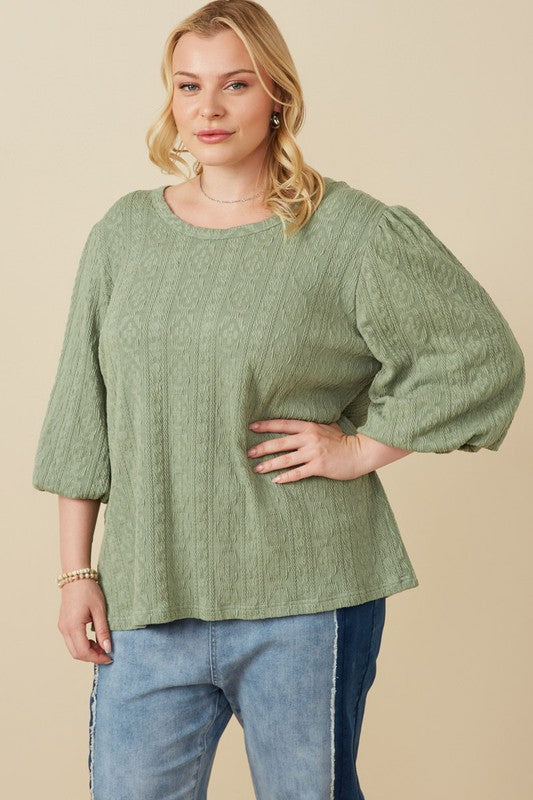 Cable Knit Balloon Sleeve Top