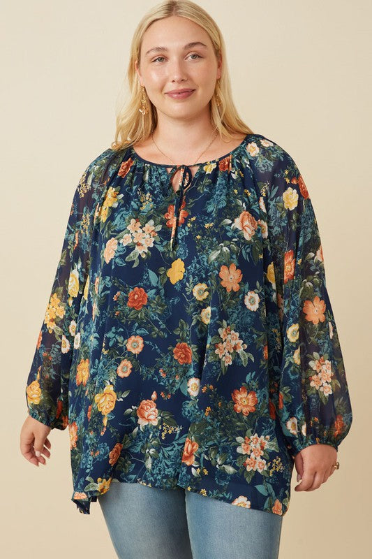 Mixed Floral Tie Detail Top