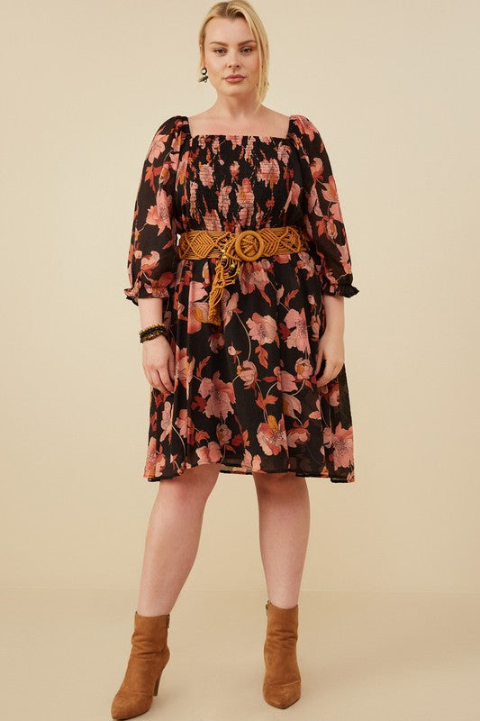 Floral Square Neck Dress