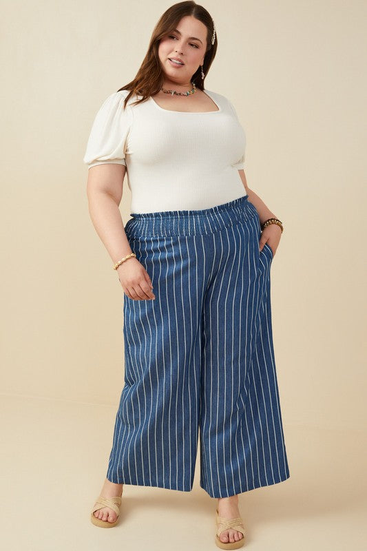 Smocked Waist Chambray Pants