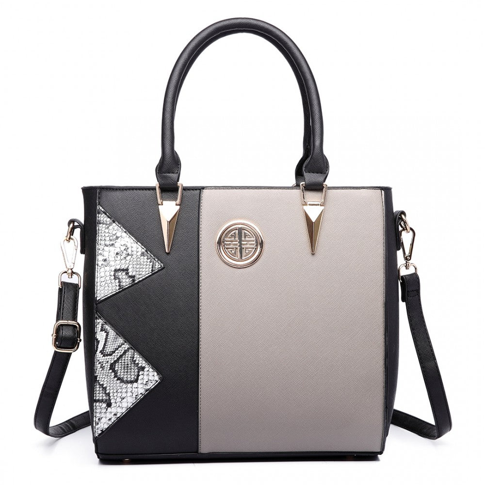 SPLIT FRONT TOTE BAG GREY/WHITE-SOLD-SOLD-Daring Diva Australia