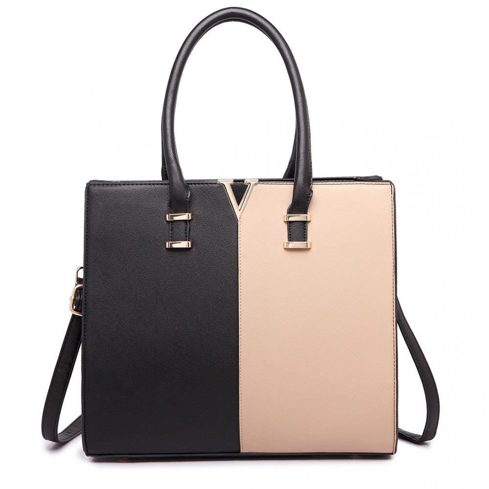 SPLIT FRONT TOTE HANDBAG BLACK/MOCHA-SOLD-SOLD-Daring Diva Australia