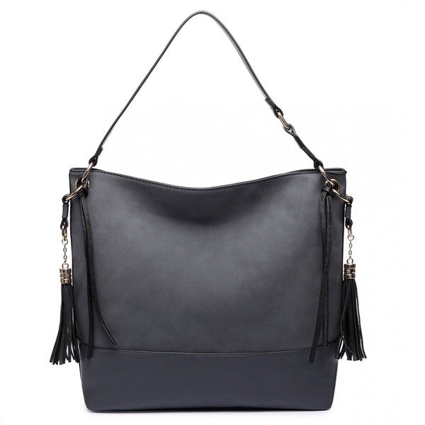 Z-LEATHER TASSEL SLOUCH HOBO BAG GREY-SOLD-SOLD-Daring Diva Australia