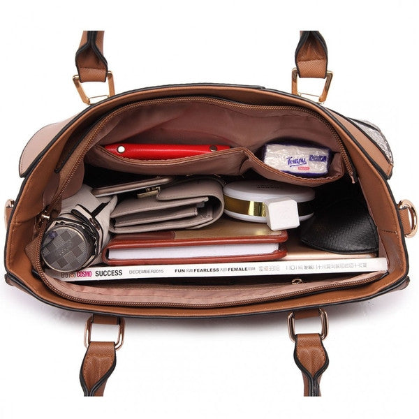 Z-SPLIT FRONT TOTE BAG BROWN/TAN-SOLD-SOLD-Daring Diva Australia