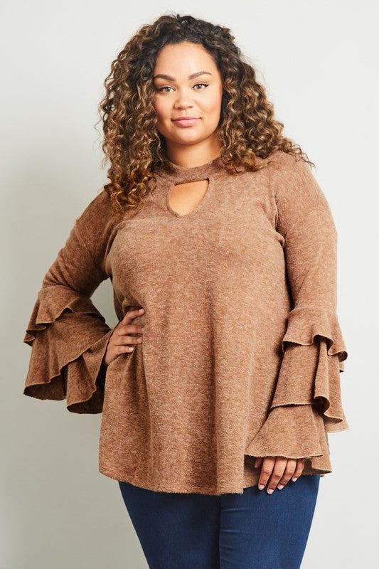 Z-RUFFLED SLEEVE SWEATER KNIT TUNIC-SOLD-SOLD-Daring Diva Australia