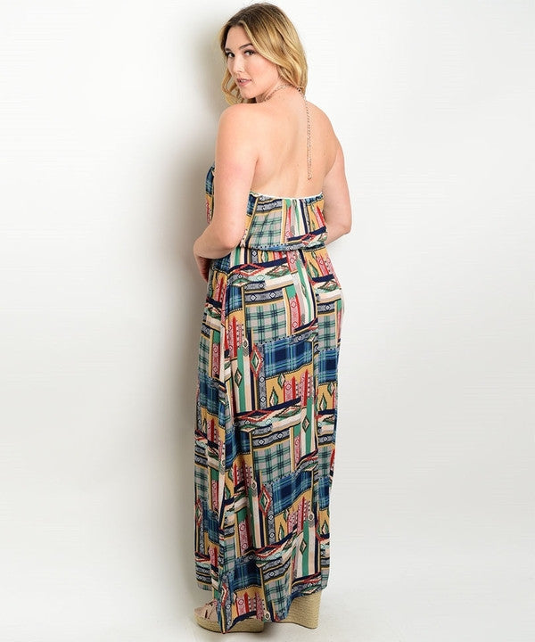 Z-CN280278 - TEAL MULTI PLUS SIZE DRESS-SOLD-SOLD-Daring Diva Australia