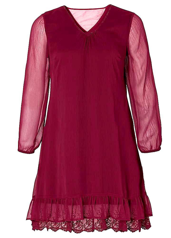 Z-Dark Red V-Neck Lace Trim Dress-SOLD-SOLD-Daring Diva Australia
