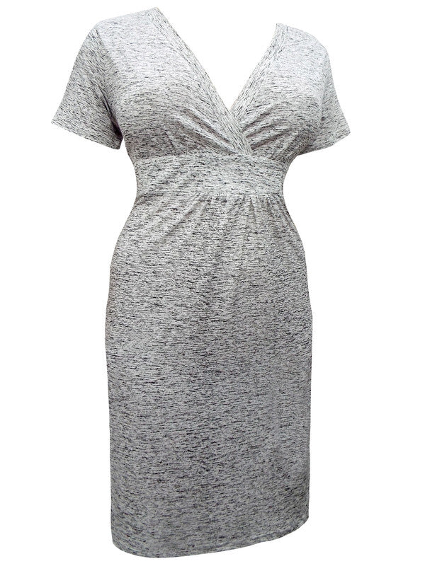 Z-Marl Shirred Crossover Jersey Dress Grey-SOLD-SOLD-Daring Diva Australia