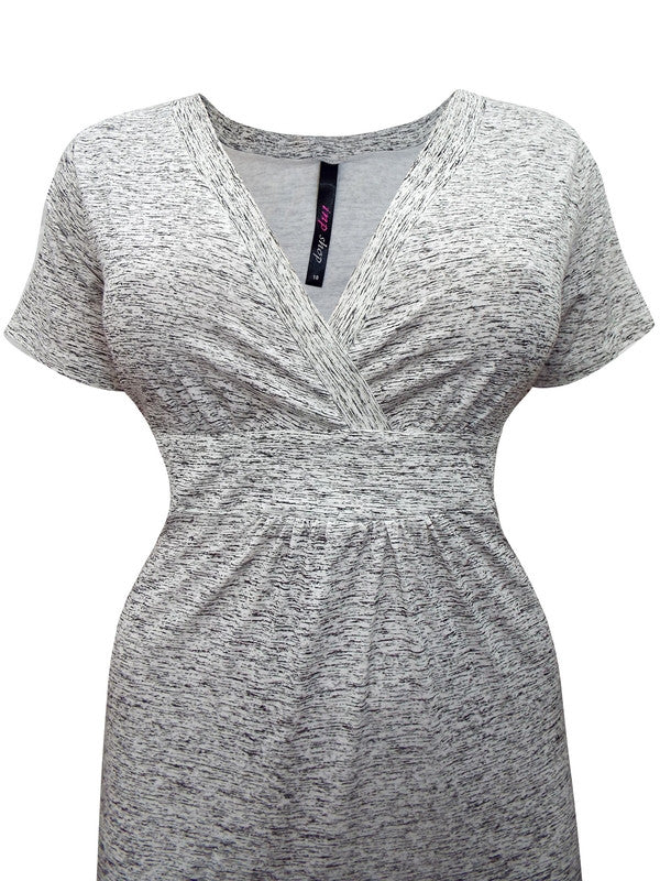 Z-Marl Shirred Crossover Jersey Dress Grey-SOLD-SOLD-Daring Diva Australia