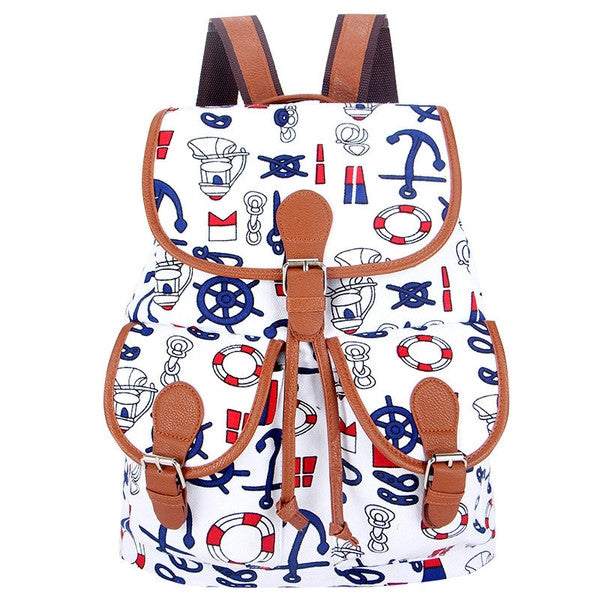 Z-Canvas Weave Print Backpack White Boat-SOLD-SOLD-Daring Diva Australia