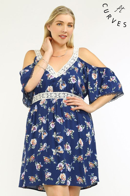 Z-Lace Trim Cold Shoulder Dress-SOLD-SOLD-Daring Diva Australia