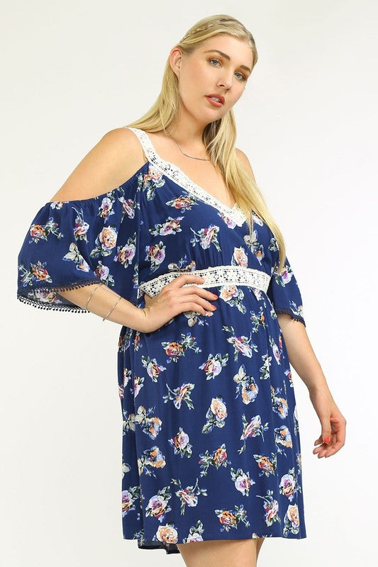 Z-Lace Trim Cold Shoulder Dress-SOLD-SOLD-Daring Diva Australia