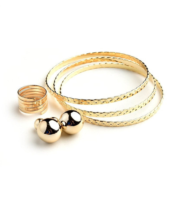 Twined Bangle w/ Ring & Earrings-Jewellery-Jewellery-Daring Diva Australia, jewellery, jewelry, rings, earrings, necklaces, bracelet, bangles, choker, fashion jewellery, accessories, gold jewelry, silver jewellery, cheap jewellery, jewellery stores, imitation jewellery, fashion earrings, fashion rings, fashion necklace, costume jewellery, women’s jewellery, earrings for women, gold necklace for women, gold ring for women, women ring, silver necklace for women, silver ring for women