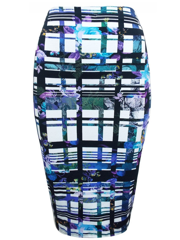 Z-Floral Grid Bodycon Skirt-SOLD-SOLD-Daring Diva Australia