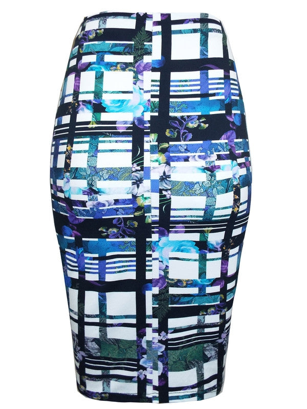 Z-Floral Grid Bodycon Skirt-SOLD-SOLD-Daring Diva Australia