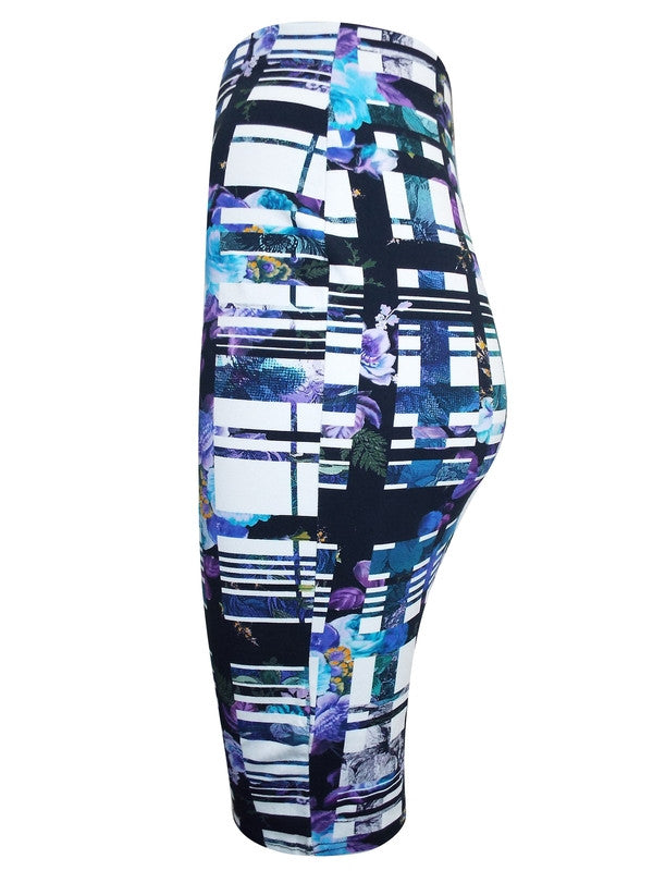 Z-Floral Grid Bodycon Skirt-SOLD-SOLD-Daring Diva Australia