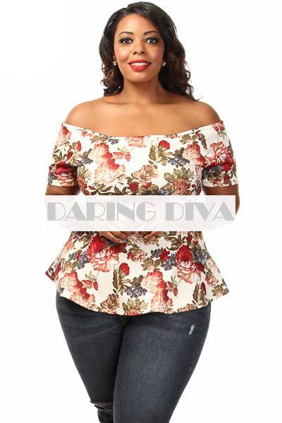 Z-Off Shoulder Floral Flair Top Cream-SOLD-SOLD-Daring Diva Australia