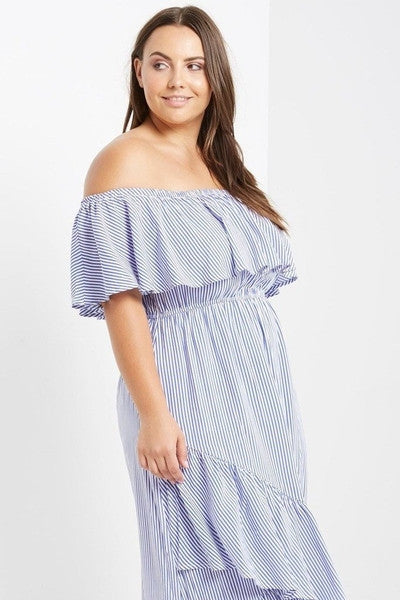Z-Nerida Off Shoulder Striped Dress-SOLD-SOLD-Daring Diva Australia