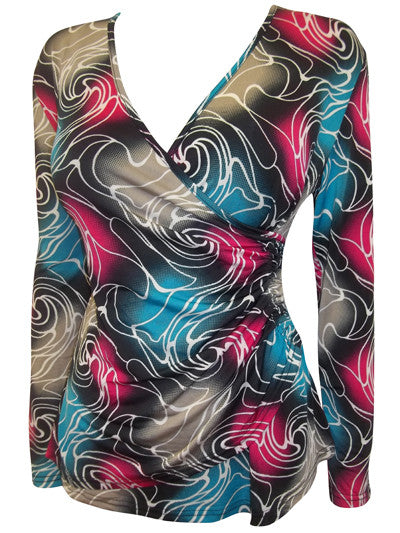Z-Ruched Panel Swirl Print Top-SOLD-SOLD-Daring Diva Australia