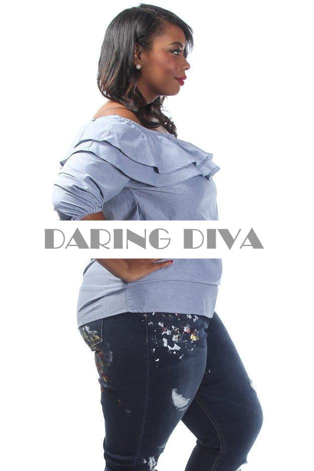 Z-Denim Ruffle Off Shoulder Top-SOLD-SOLD-Daring Diva Australia