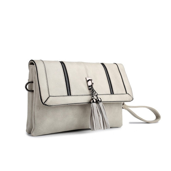 Z-TASSEL FRONT EVENING BAG GREY-SOLD-SOLD-Daring Diva Australia