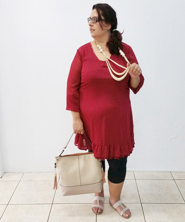 Z-Dark Red V-Neck Lace Trim Dress-SOLD-SOLD-Daring Diva Australia