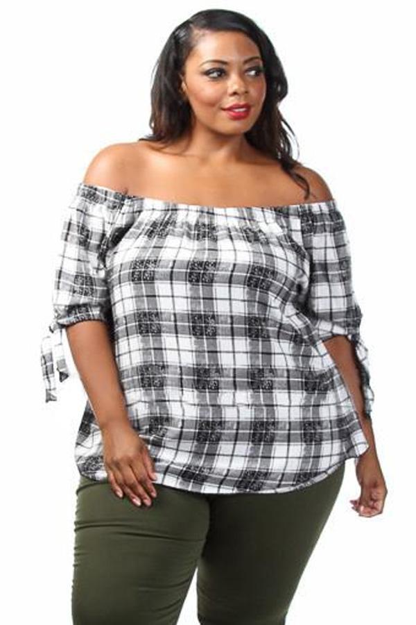 Off Shoulder Plaid Top-Clearance-Daring Diva Australia-22/24-Daring Diva Australia