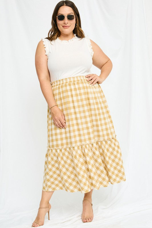 Checkered Ruffle Tiered Skirt