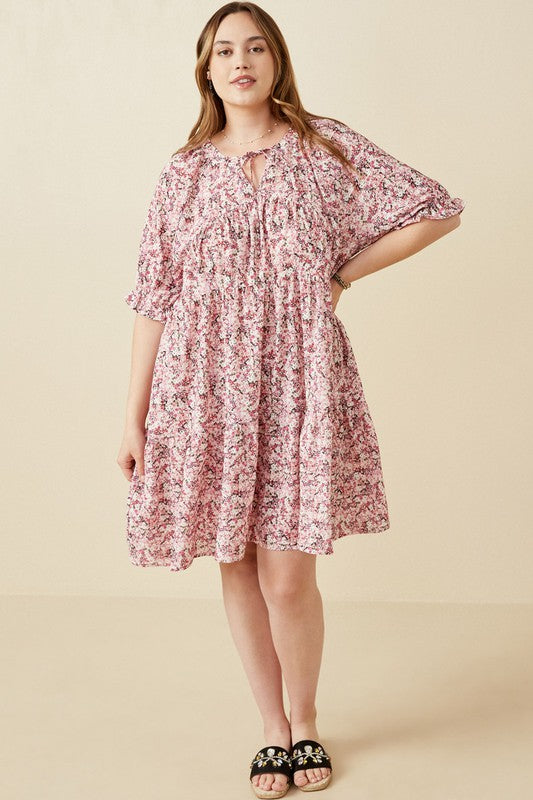 Floral Cinch Sleeve Dress