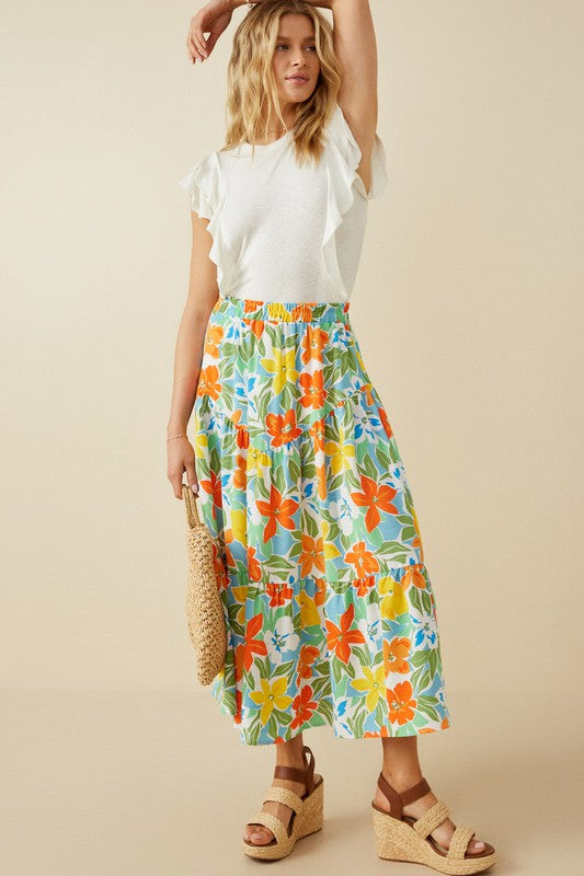 Vivid Floral Tiered Skirt