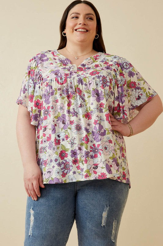 Retro Floral Flutter Top
