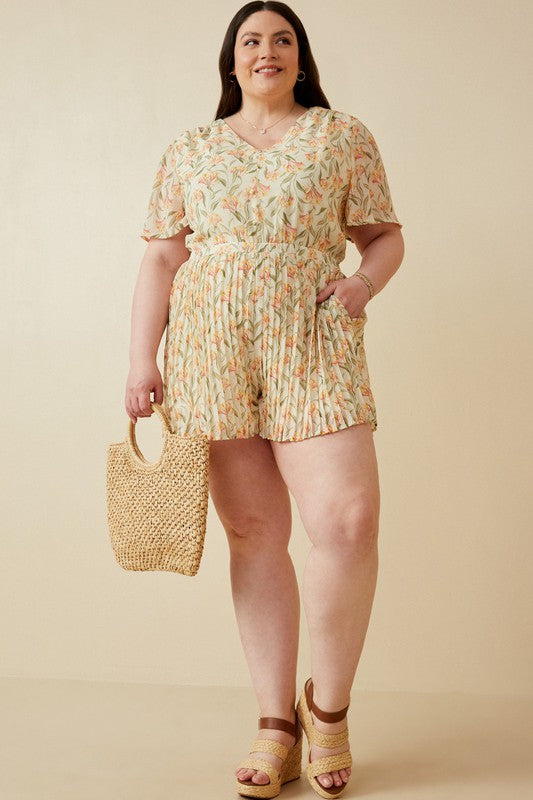 Floral Pleated Chiffon Playsuit
