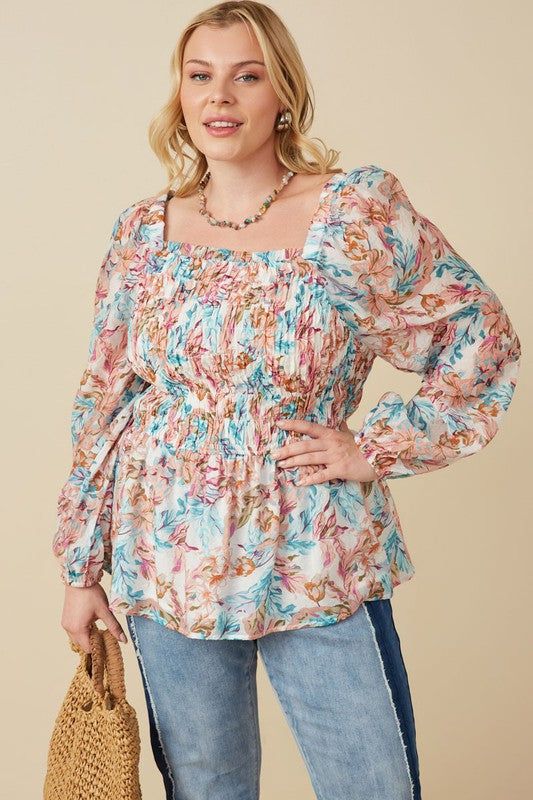 Satin Smocked Botanical Top