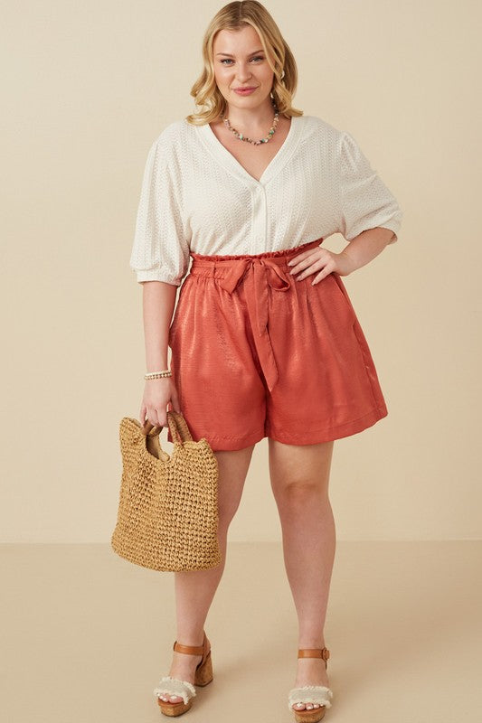 Textured Satin Belted Shorts