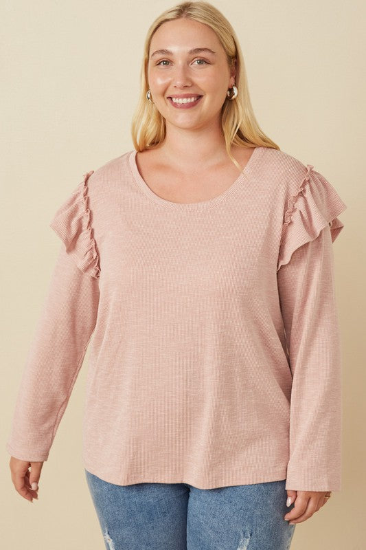 Ruffle Scoop Neck Knit Top