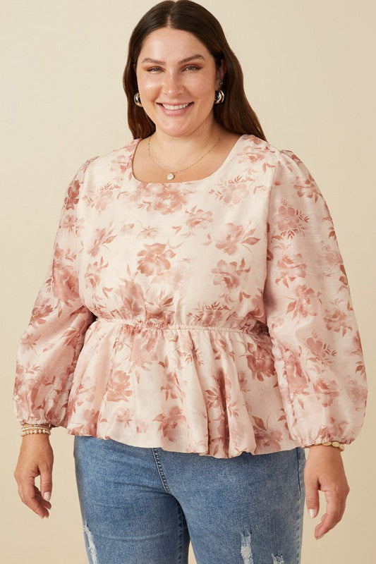 Satin Floral Peplum Top