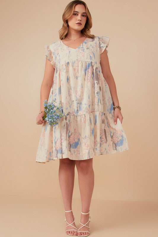 V Neck Tiered Ruffled Dress