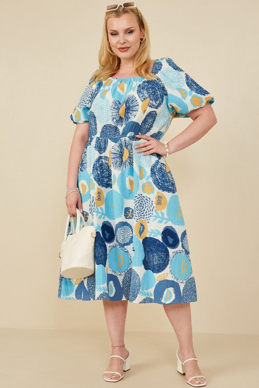 Abstract Floral Linen Dress