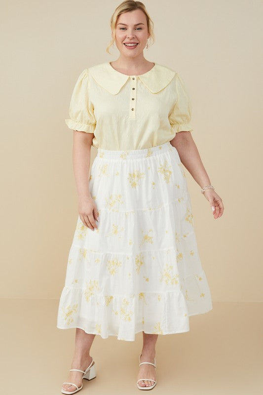 Floral Elastic Waist Skirt