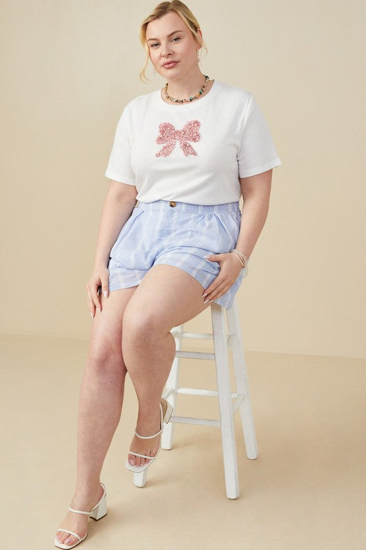 Lace Striped Button Shorts